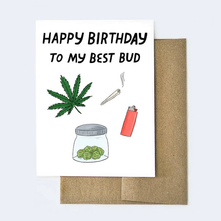 Best Bud Weed Birthday Card with matching envelope for wholesale by Aviate Press