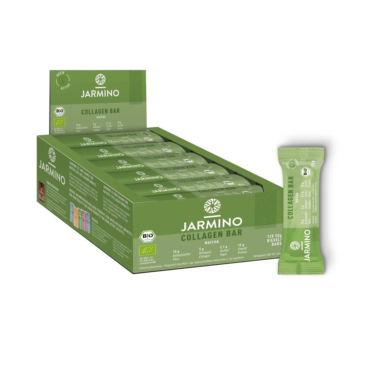 JARMINO - Wholesale Snack Bar - Kollagen Riegel Matcha (bio) (12 Stk.)1