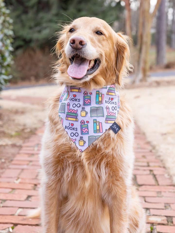 Book Worm Dog Bandana , Book Lover, Funny Dog Bandana for wholesale by Tails Up, Pup