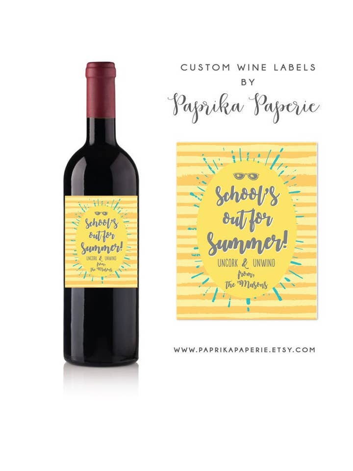 School's Out for Summer Wine Label Teacher Appreciation Gift Personalized Teacher Wine Gift Daycare Provider Last Day of School for wholesale by Paprika Paperie