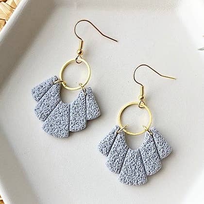 Grey Textured Art Deco Clay Dangle Earrings for wholesale by My Cotton Blossom Belle