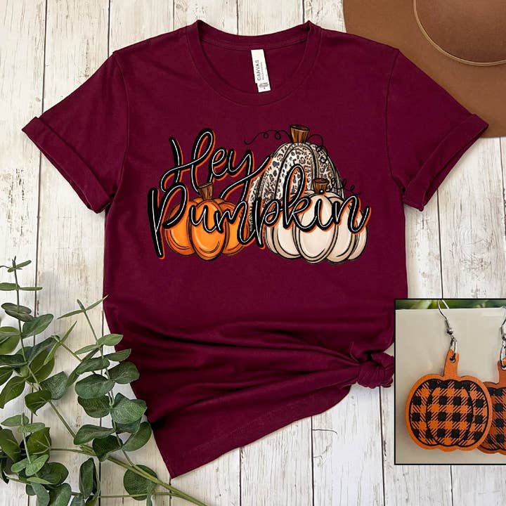Southern Attitude Designs Inc - Wholesale T-Shirt (Graphic) - Women's - Hey Pumpkin- Pumpkin Trio Fall Tee0