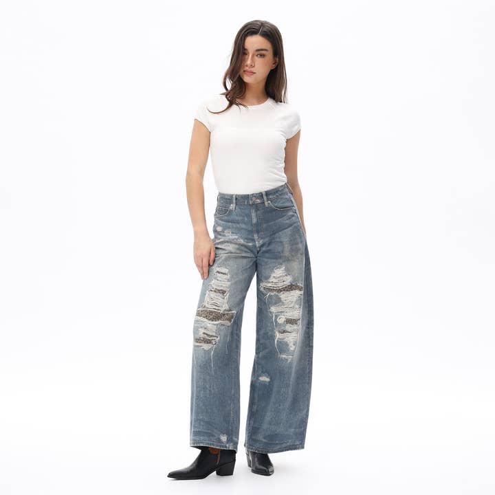 Jean ample à imprimé patchwork léopard Cooltrans DEOX004 pour la vente par DOSSEVISU