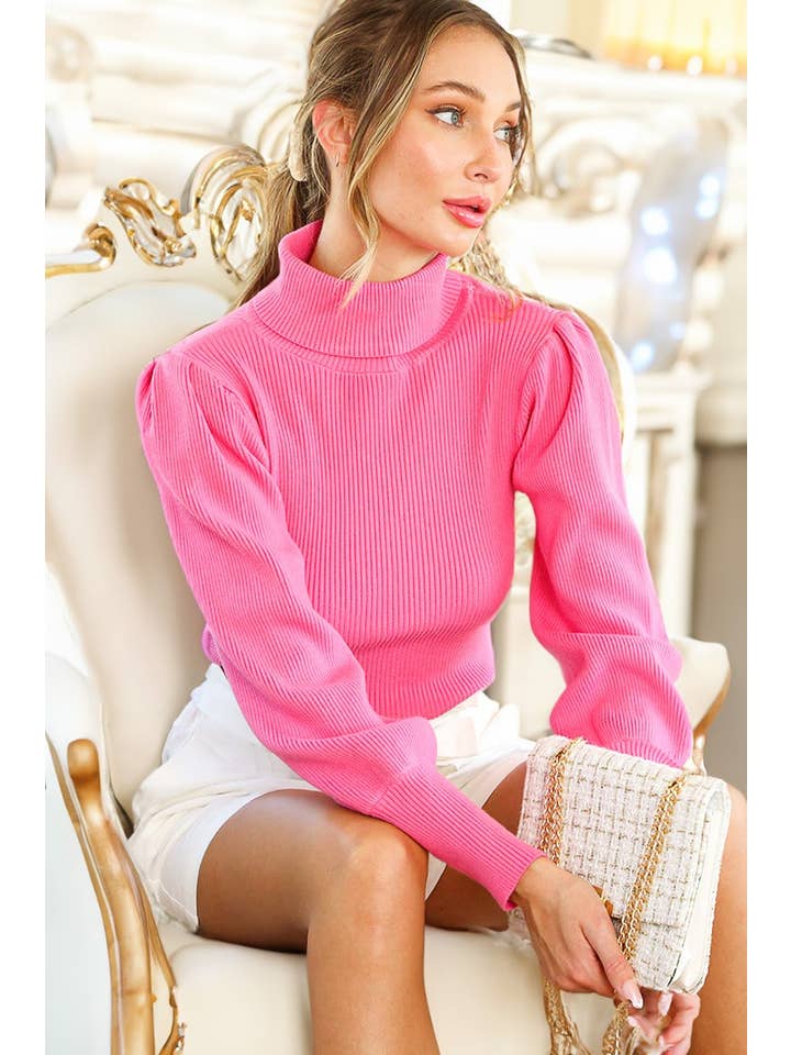 Vine & Love - Wholesale Knit Sweater - Women's - Extra Fine Merino Ribbed Turtle Neck Knitted Sweater VT70161