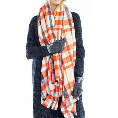 Olive & Pique - Wholesale Scarf - Unisex - Plaid Oversized Blanket Scarf / Shawl, 75" x 31.5", Orange