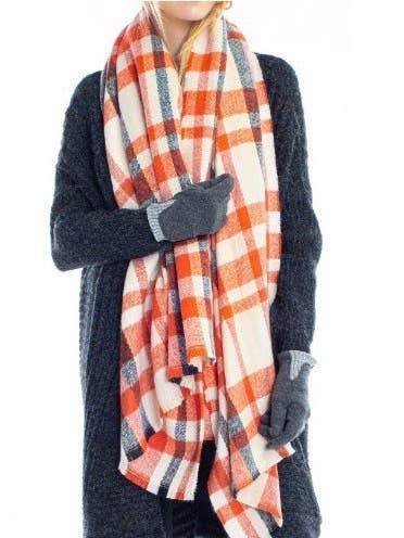 Écharpe/châle surdimensionné à carreaux, 75 « x 31,5", orange pour la vente par Olive & Pique