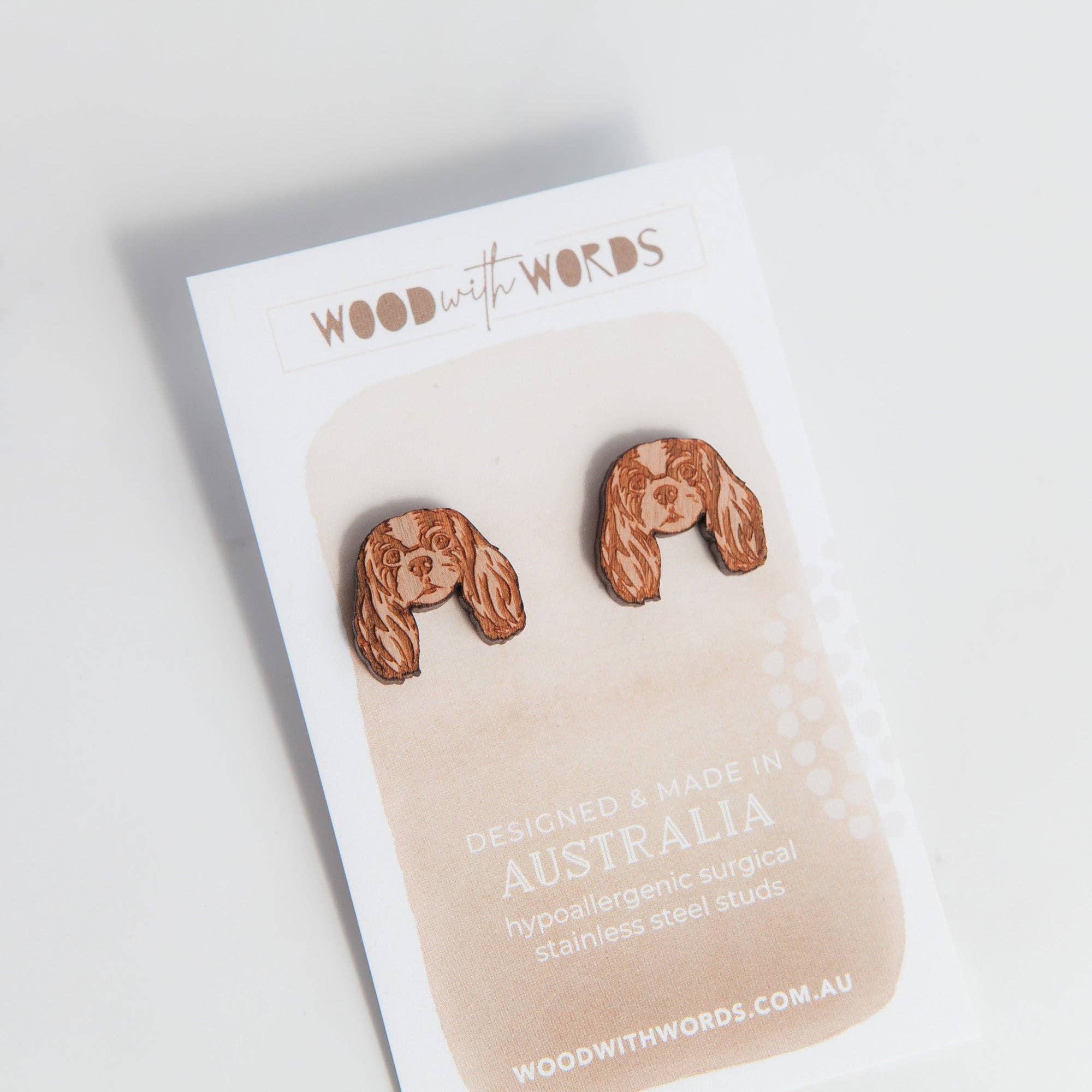 Wood With Words - Wholesale Stud/post earrings - Cavalier King Charles Spaniel Wooden Stud Earrings0