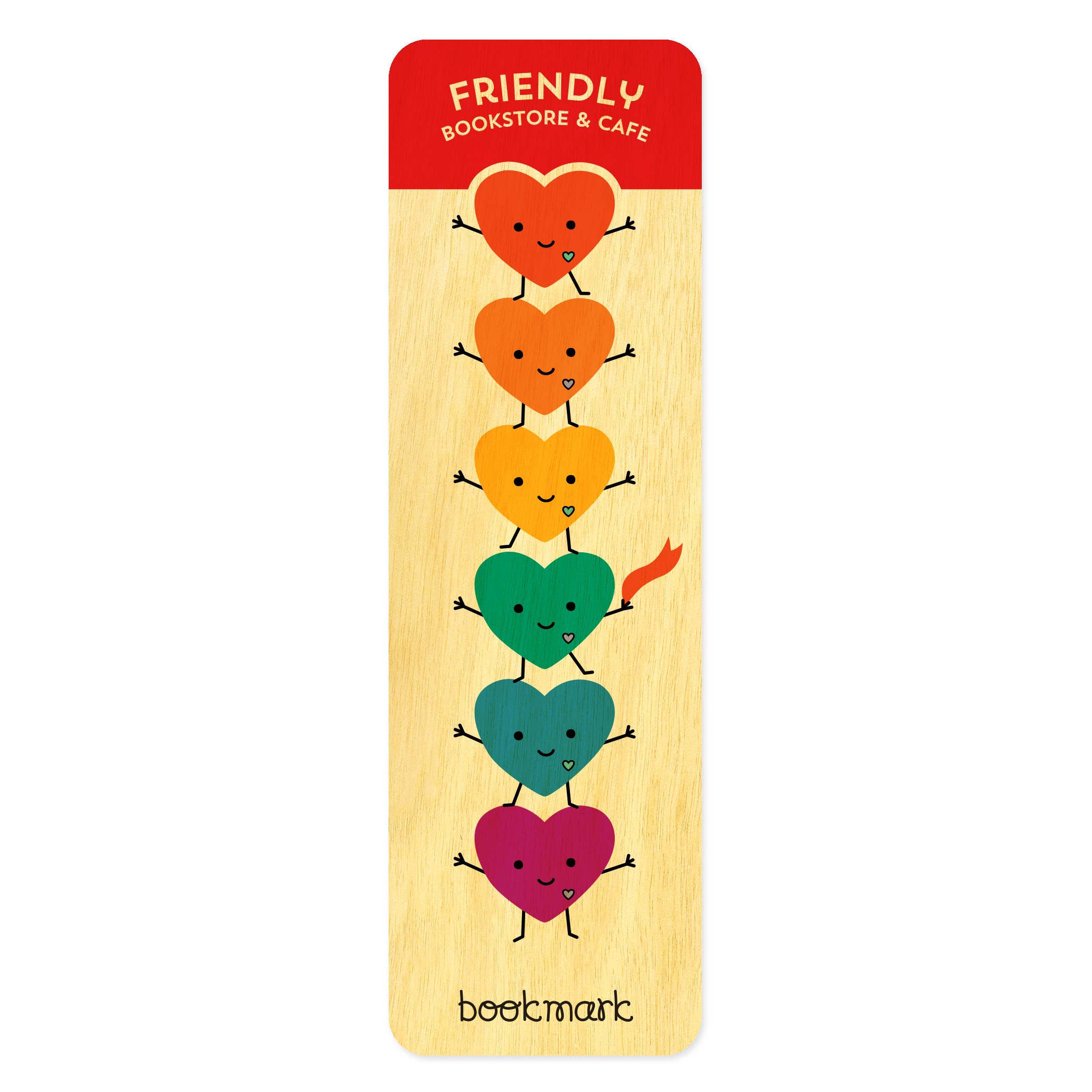 Night Owl Paper Goods - Wholesale Bookmark - Custom Rainbow Hearts Wood Bookmark1