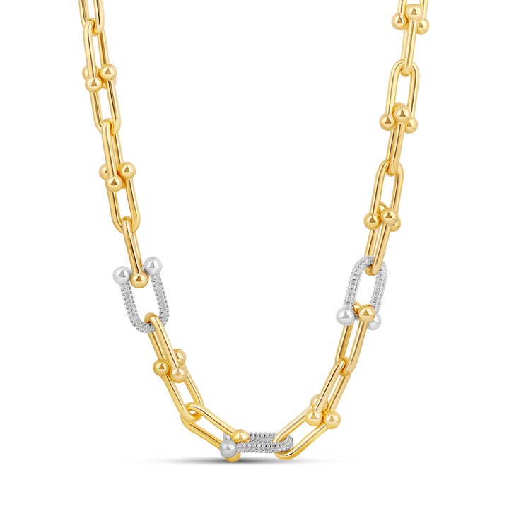 JTG Jewelry - Wholesale Link & Chain Necklace - Two Tone U-Link Pave Chain