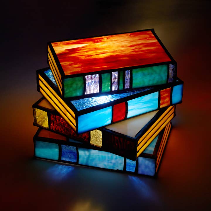 River of Goods - Wholesale Accent/Desk Lamp - 5.75"H Multi-Colored Book Stack Stained Glass Accent Lamp