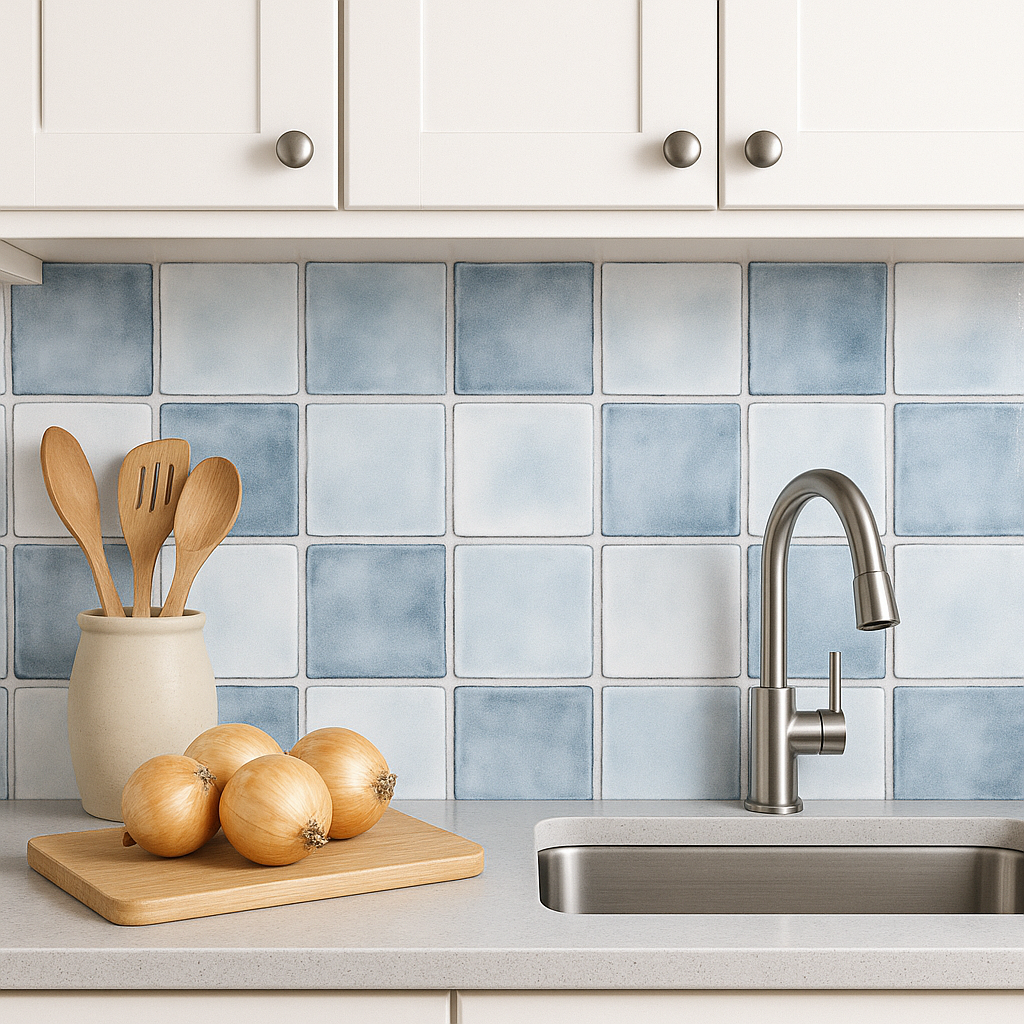 Mi Alma LLC - Vente Carrelages muraux - Modèle de crédence vintage Delft Combine Blue Tiles autocollants en vinyle à peler et coller bleu clair - D11