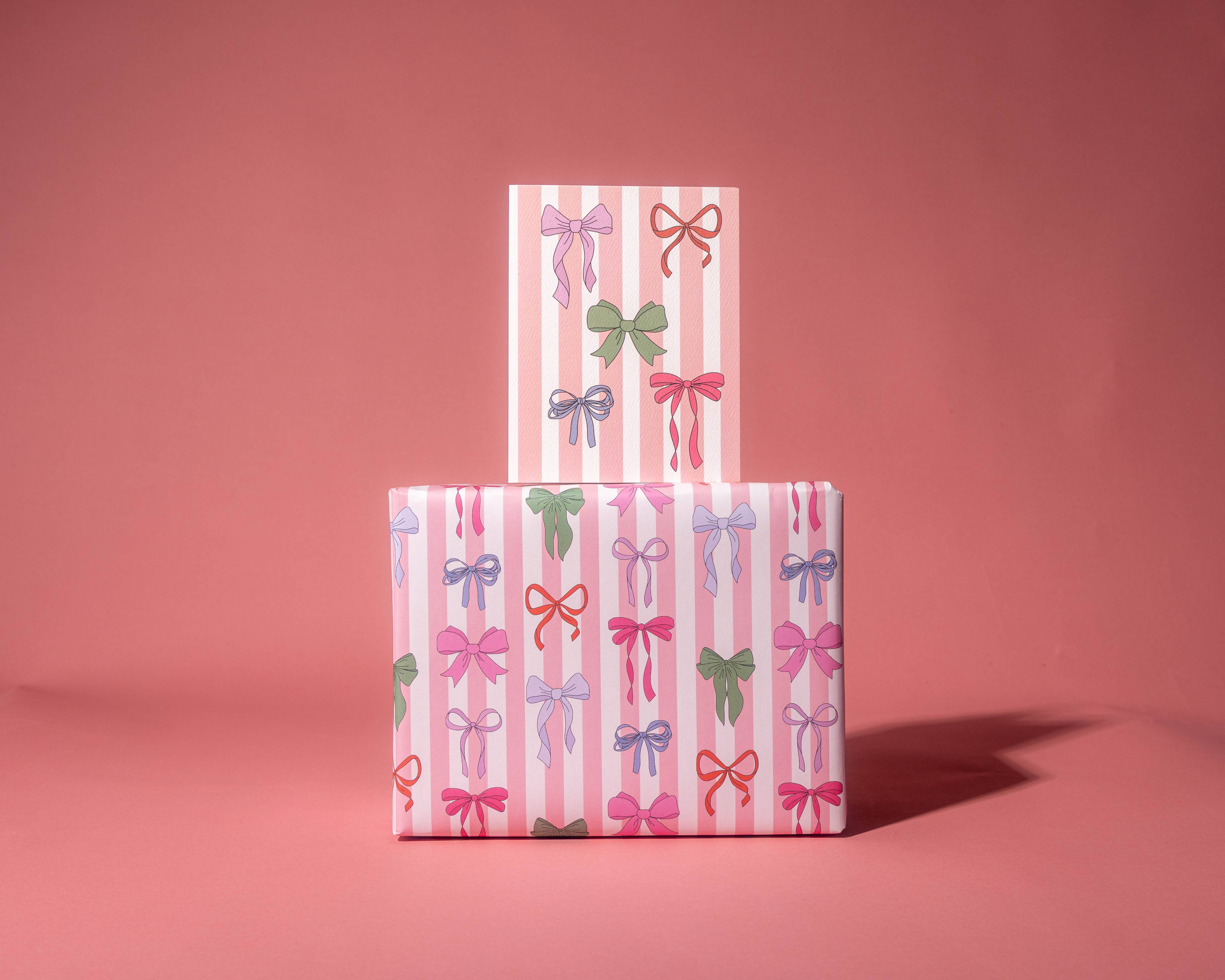 Illustrating Amy - Wholesale Wrapping Paper Roll - Striped Bows Gift Wrap Rolls3