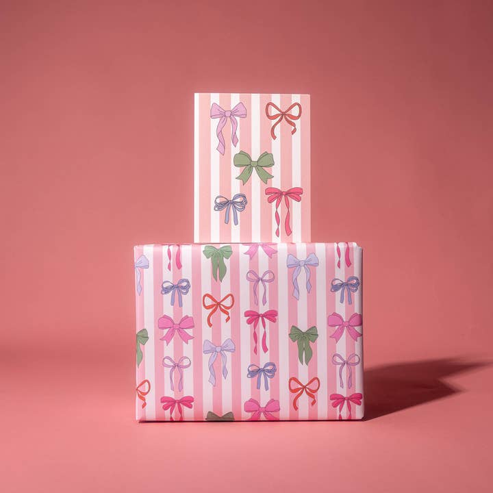 Illustrating Amy - Wholesale Wrapping Paper Roll - Striped Bows Gift Wrap Rolls3