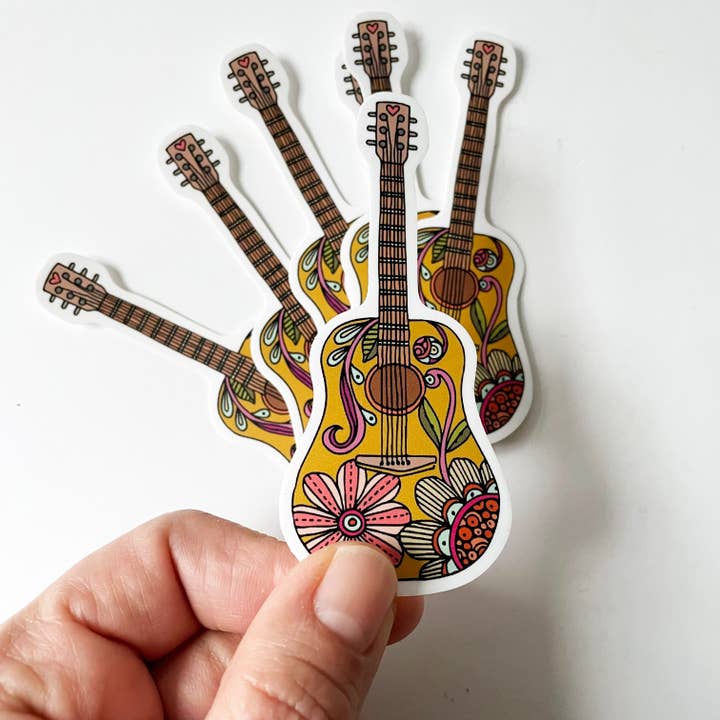 Floral Acoustic Guitar Vinyl Sticker for wholesale by Valentina Harper