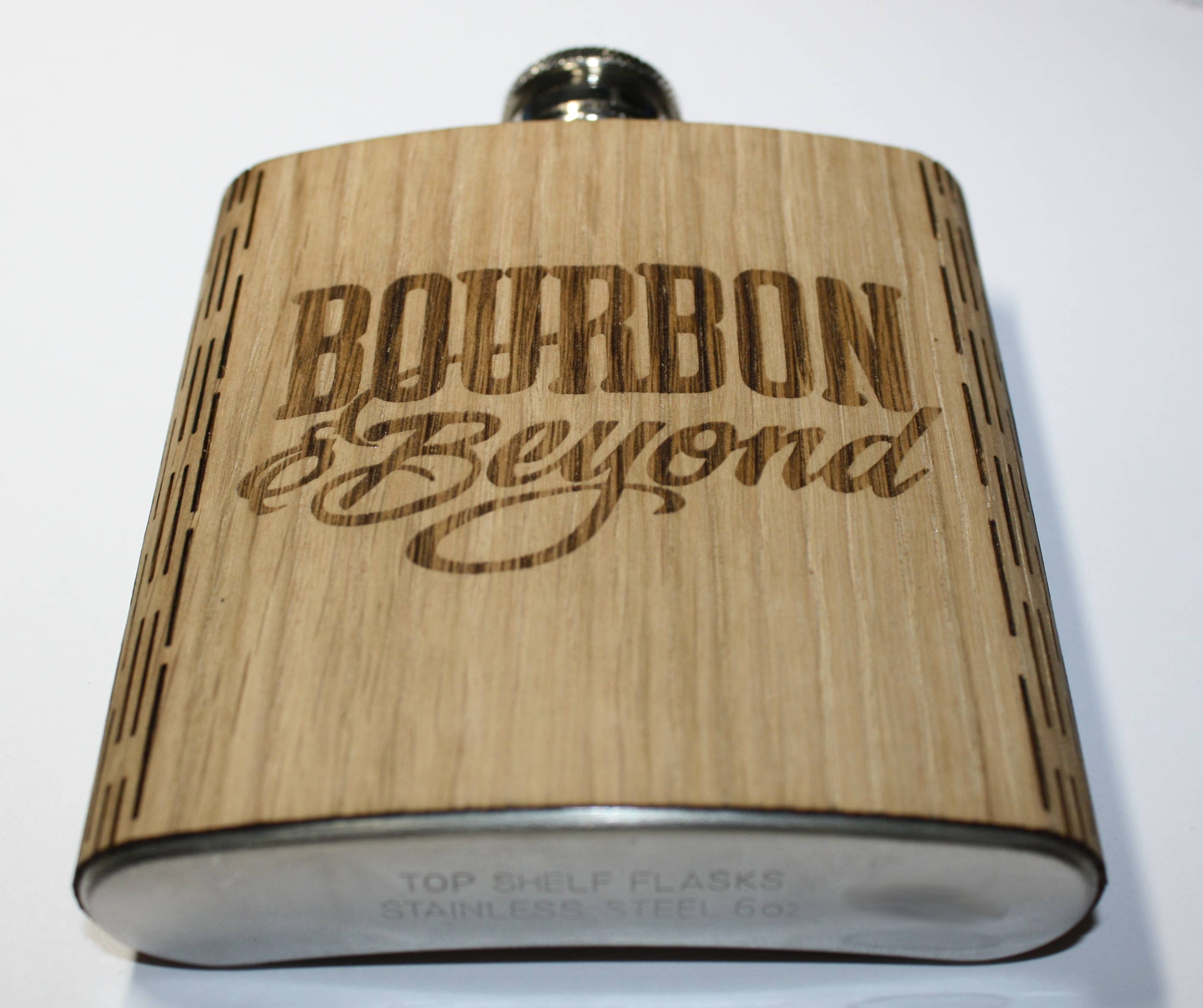 WUDN Handcrafted - Wholesale Flask - CUSTOM Wooden 6 oz Hip Flask, Laser-engraved with your logo6