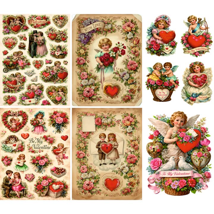 Papiers de riz vintage Valentine, 8 x 10,5 pouces (A4) pour la vente par Craft Kreatively