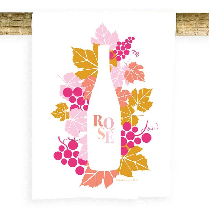 Rose Wine Bottle Outline Towel for wholesale by Potluck Press