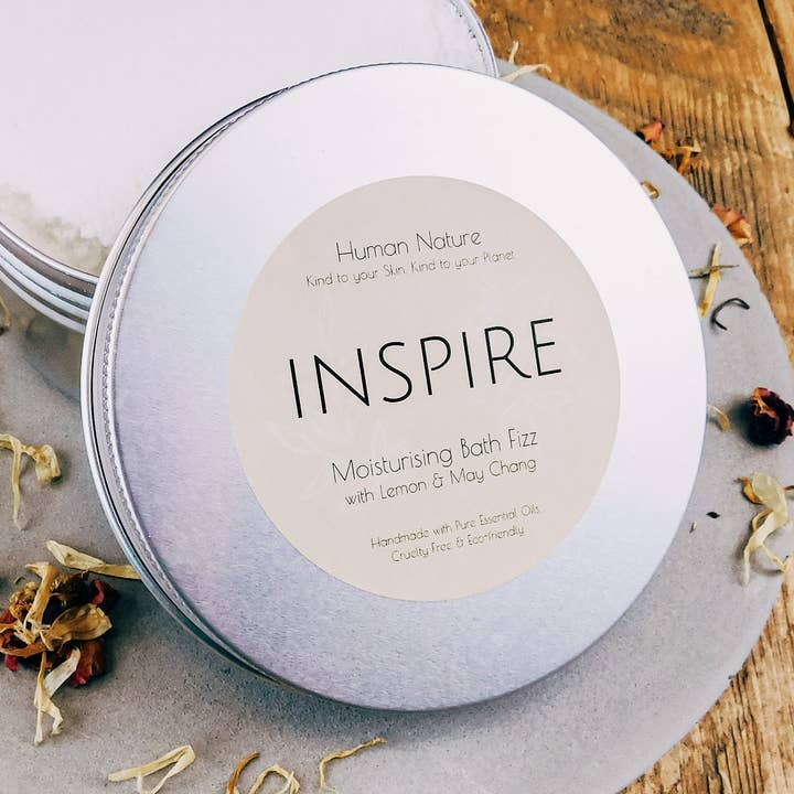 Inspire Organic Moisturising Bath Fizz - Lemon & May Chang for wholesale by Human Nature Organics US