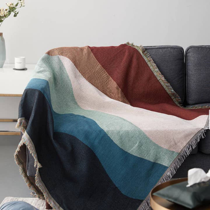 Color Block Woven Blanket, Abstract Woven Bed Throw, Boho Throw Blanket For Couch, Tapestry For Living Room, Cotton Throw Blanket for wholesale by Sunny Dzyns