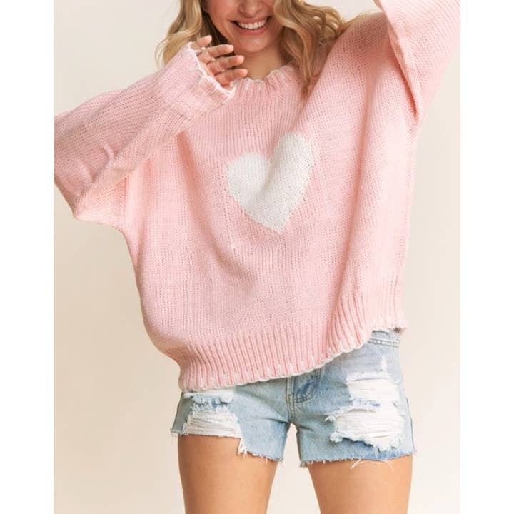 9876 Heart Motif Sweater Pullover With Edge Stitch for wholesale by Coloring You