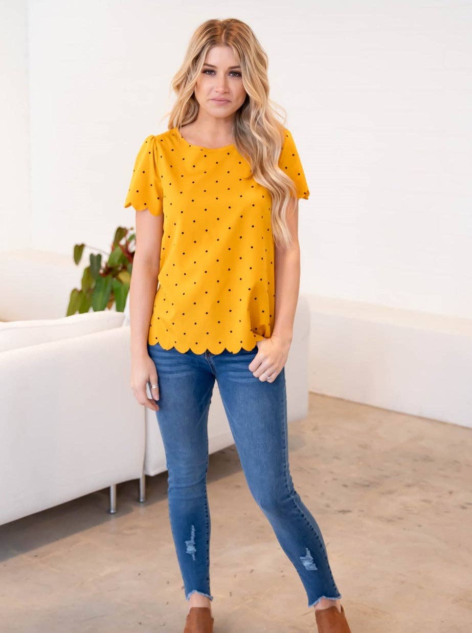 Tickled Teal - Wholesale Blouse - Women's - Polka Dot Scallop Edge Dotty Top7