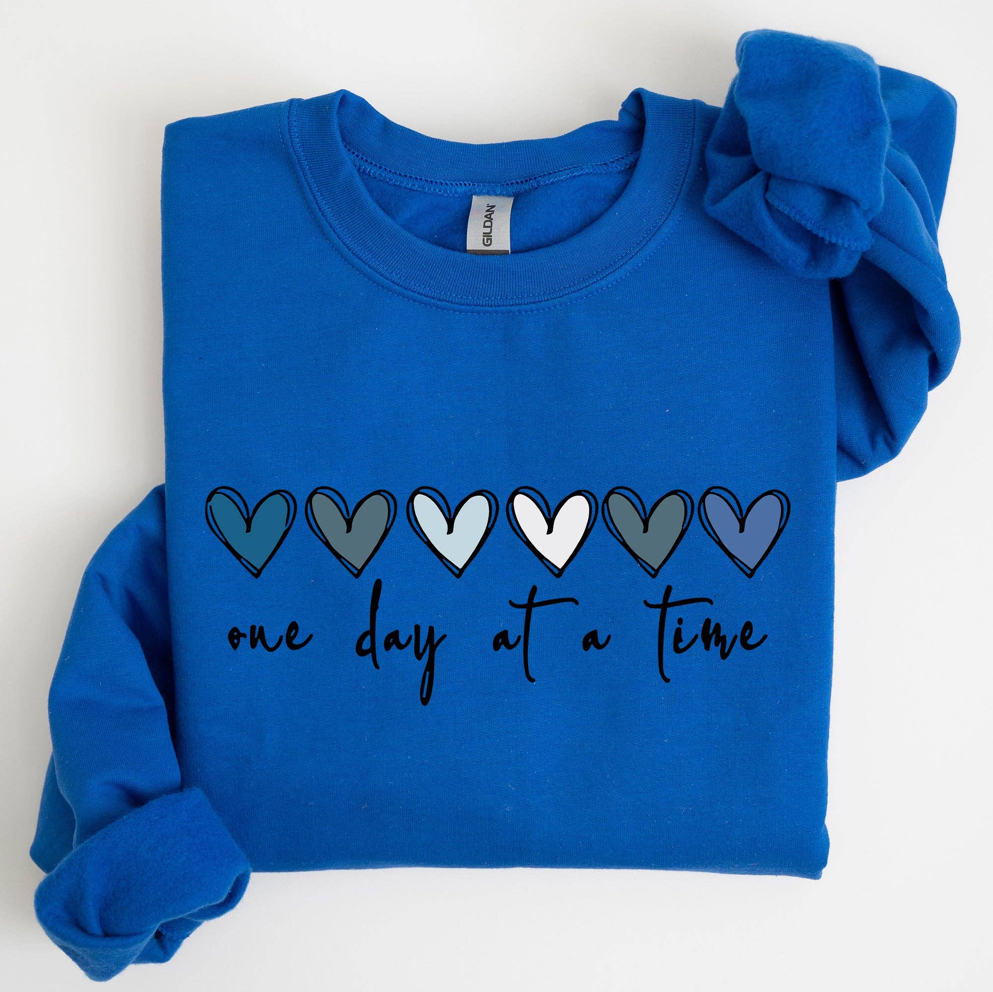 Refinery Number One LLC – wholesale Graphic sweatshirt – Women’s – One Day At A Time, Mental Health,Wellness, Hearts Sweatshirt4