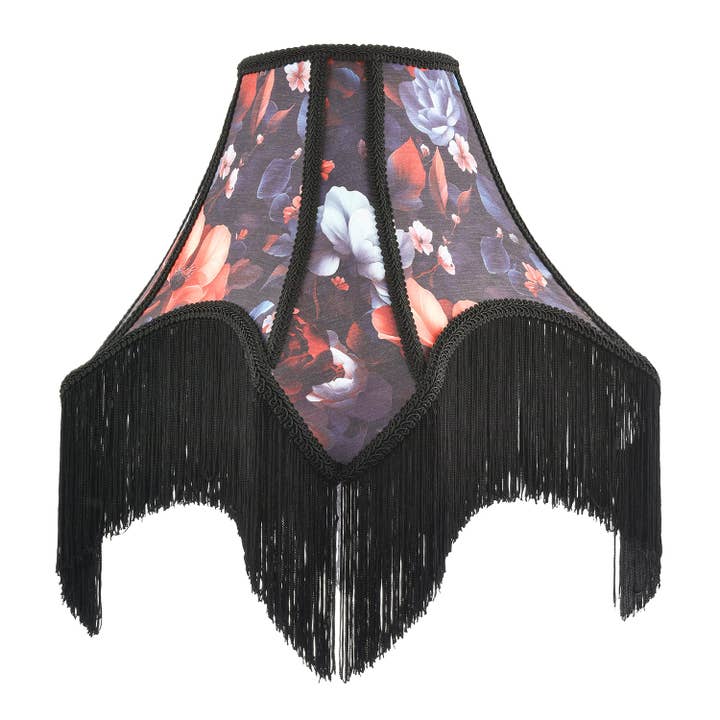 Large Vintage 1920s Victorian Black Lamp Shade with Coloured Flowers for wholesale by Happy Homewares