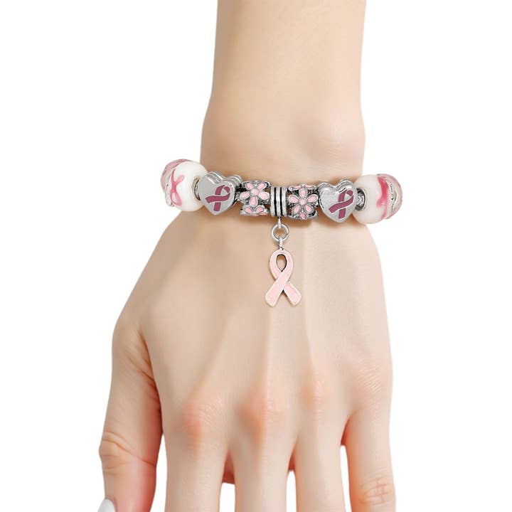 Bracelet Charm Ruban Espoir Argent Cancer du Sein pour la vente par PinktownUSA