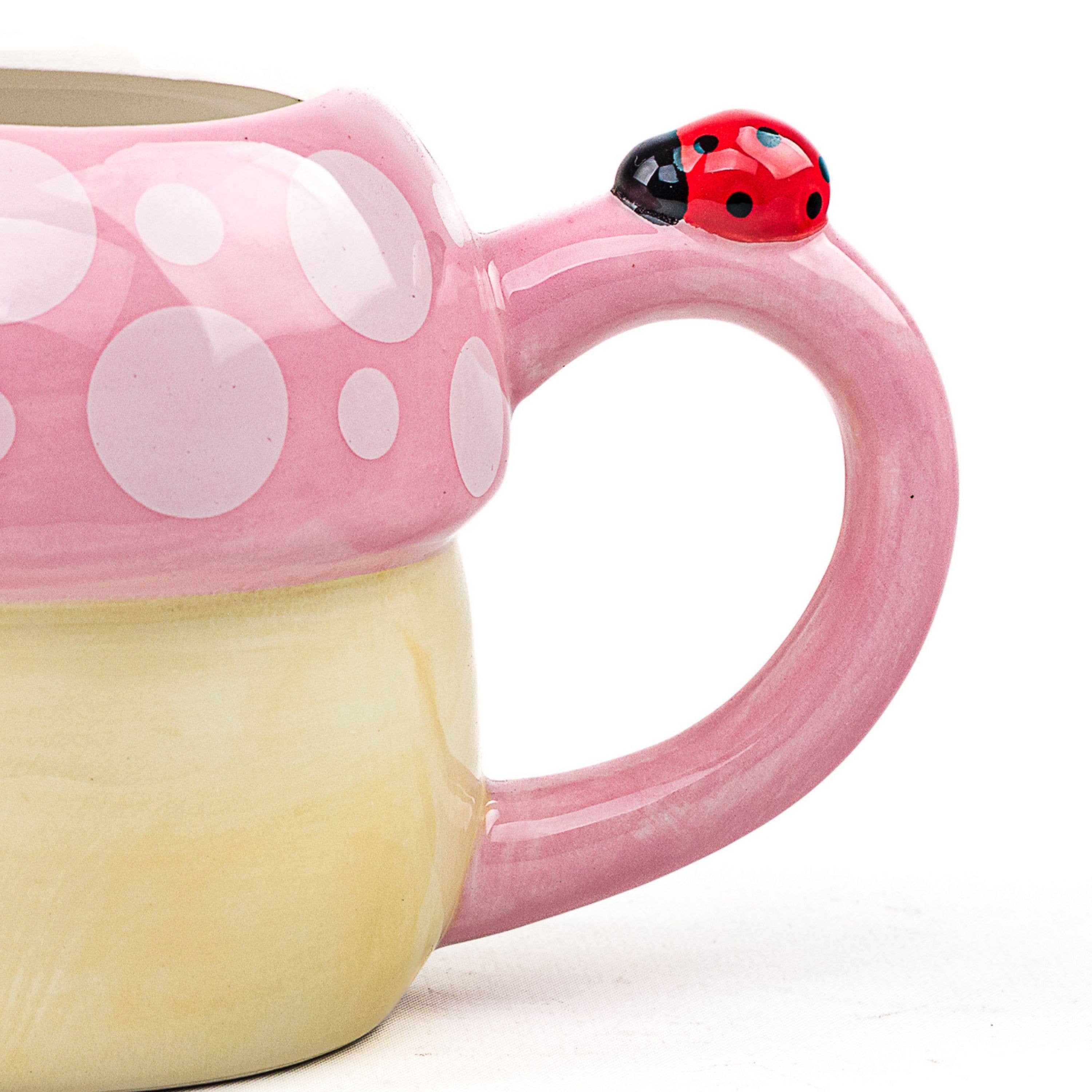 10 Strawberry Street - Wholesale Coffee Mug - Pink Mushroom with Ladybug Mug1