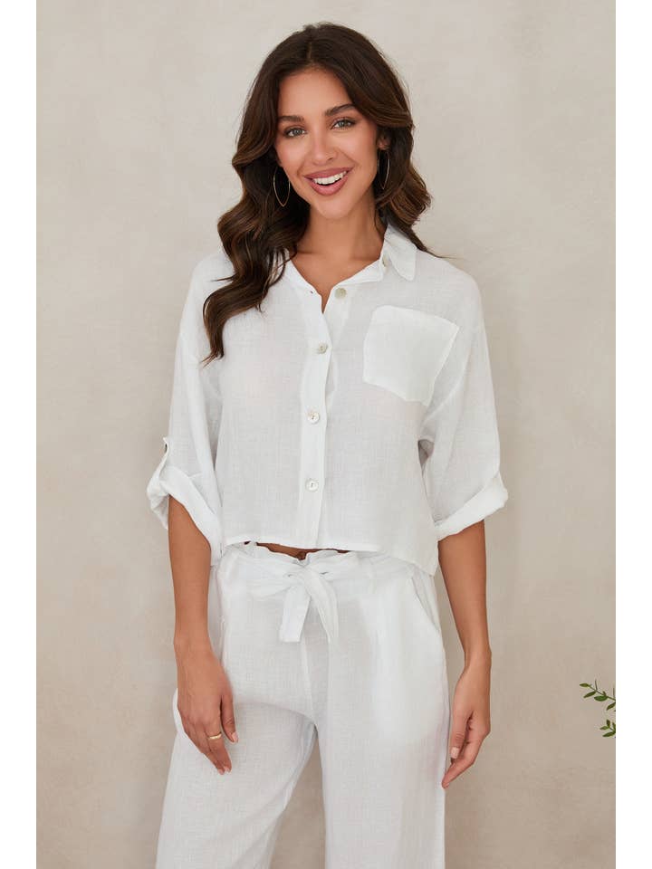 MILIO MILANO - Wholesale Button Down Shirt - Women's - LINEN BUTTON UP TOP WITH FRONT POCKET (707106/3521)4