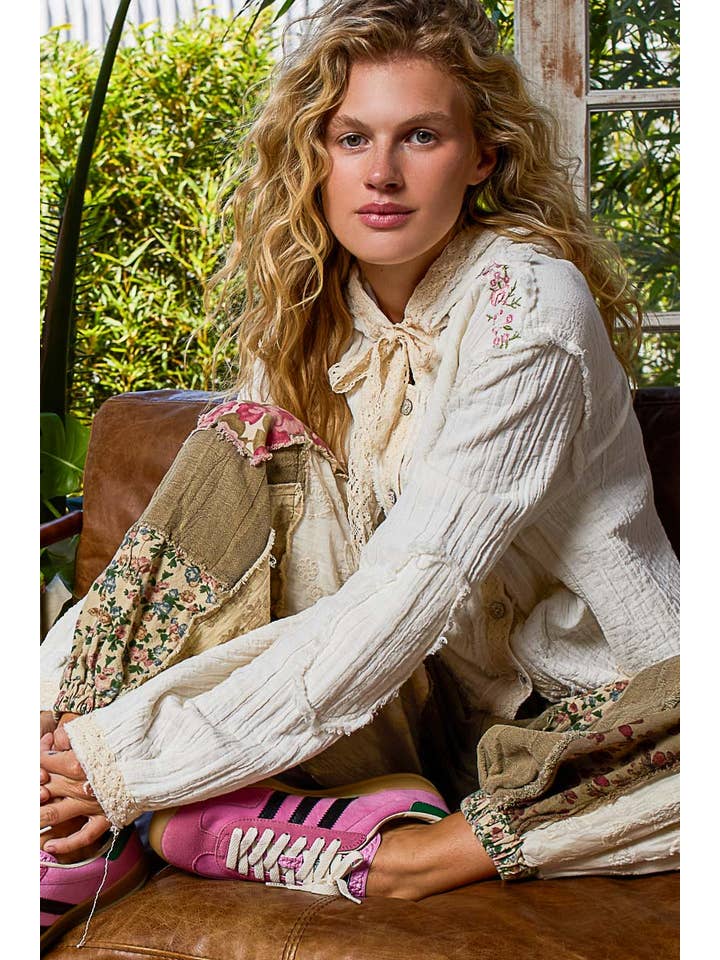 Pol Clothing - Wholesale Jacket - Women's - Vintage washing double gauze stitch detail hoodie jacket6