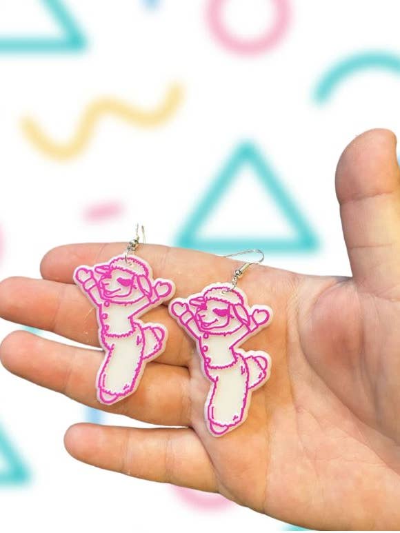 Shari Lewis - Lamb Chop - Standing Earrings - 90s Vintage for wholesale by NO RHYME OR REASON ART