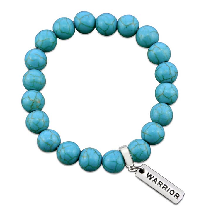 Stone Bracelet - Turquoise 10mm beads - with Word charm for wholesale by Sister & Soul