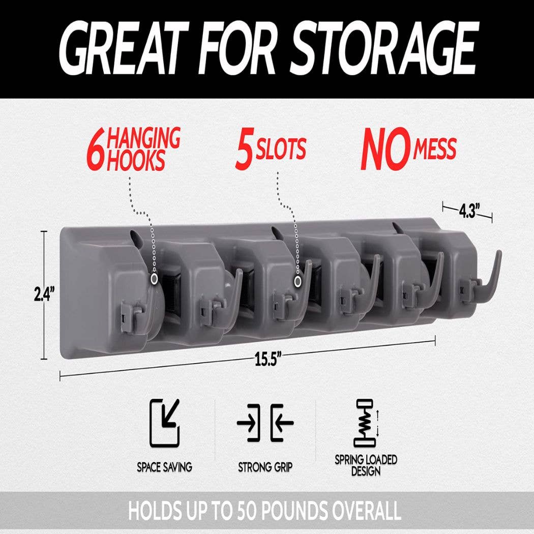 Zulay Kitchen - Wholesale Wall Hook - Mop and Broom Organizer Wall Mount 5 Slots4