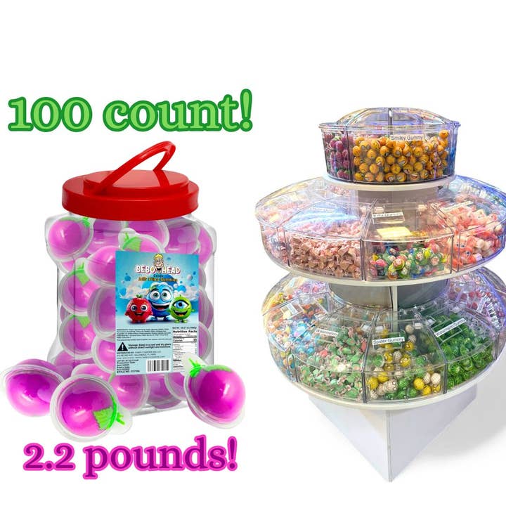 100ct Party Tub - Bebo Head Grape Jelly Filled Gummies for wholesale by Trend Zone