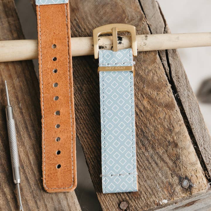 Leather Samsung Galaxy Watch Band Light Blue Tie Style for wholesale by Inky Goat