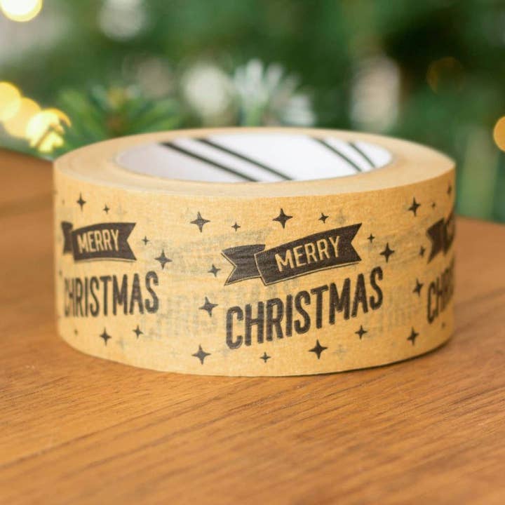 Eco Friendly Merry Christmas Words Wide Kraft Paper Tape 50m for wholesale by Luck and Luck