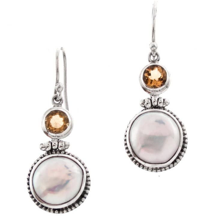 925 sterlingsølv ferskvandsmøntperle citrin sterlingsølv øreringe, 7/8" for engroshandel hos FifiRose