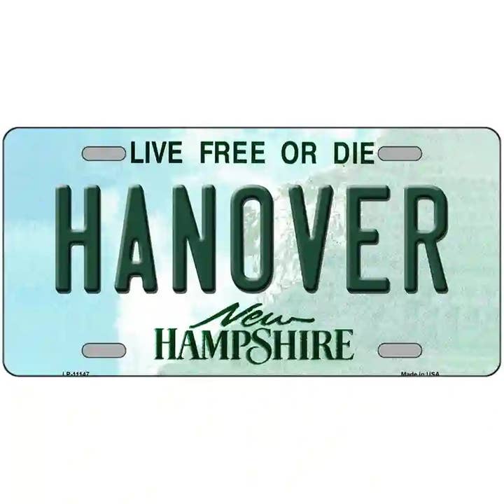 Hanover New Hampshire State License Plate for wholesale by Smart Blonde