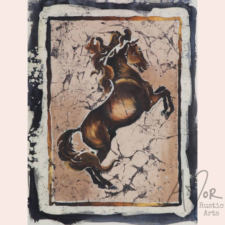 Batik Rearing Horse Print Limited Edition for wholesale by AMor Rustic Arts