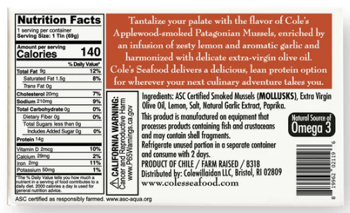 Cole's Seafood - Wholesale Tinned Fish - Smoked Mussels with Lemon, Garlic and Extra Virgin Olive Oil2