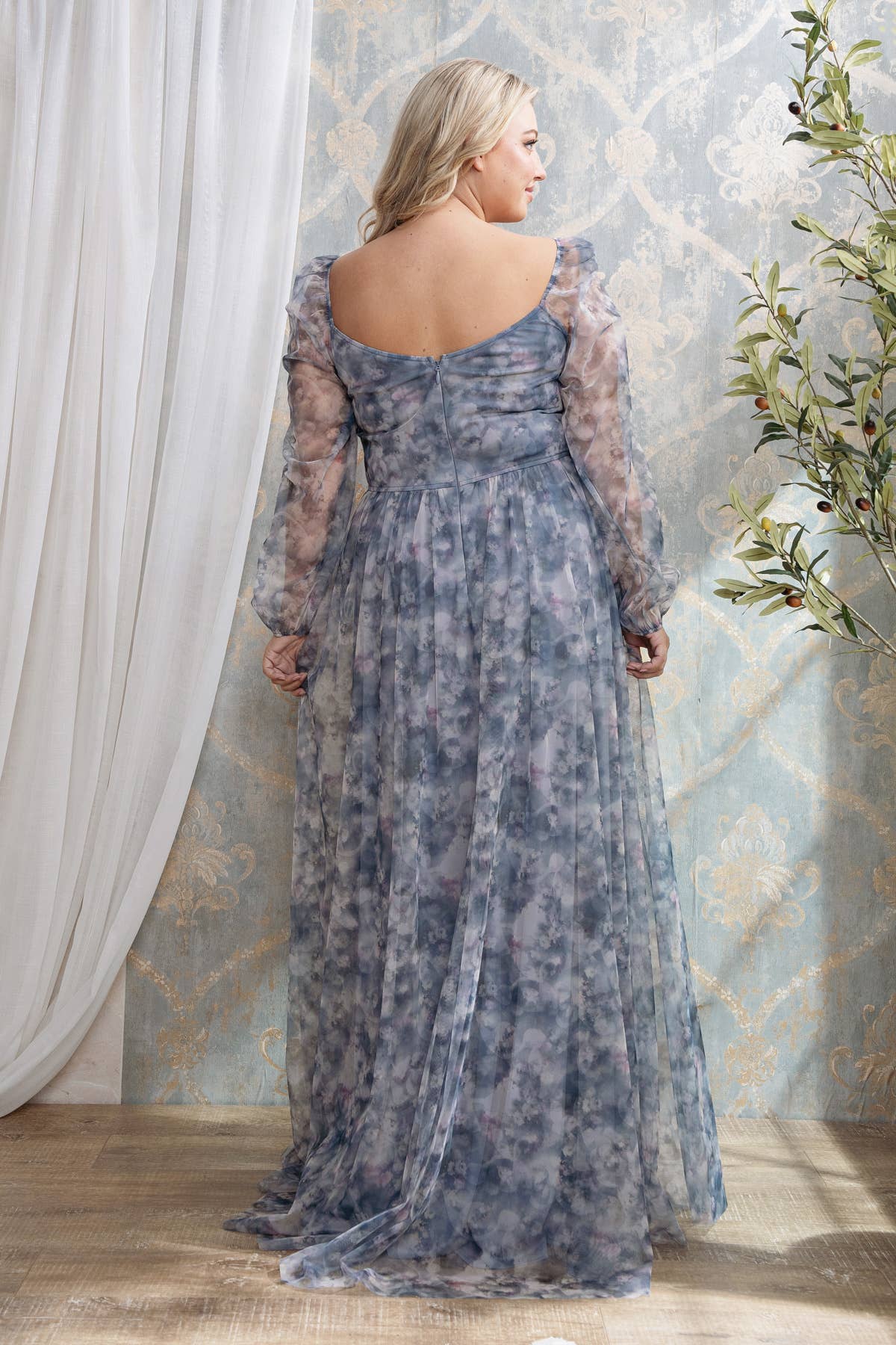 Rosemore Couture - Wholesale Gown - Women's - PLUS SIZE FLORAL PRINT SURPLICE MAXI 2