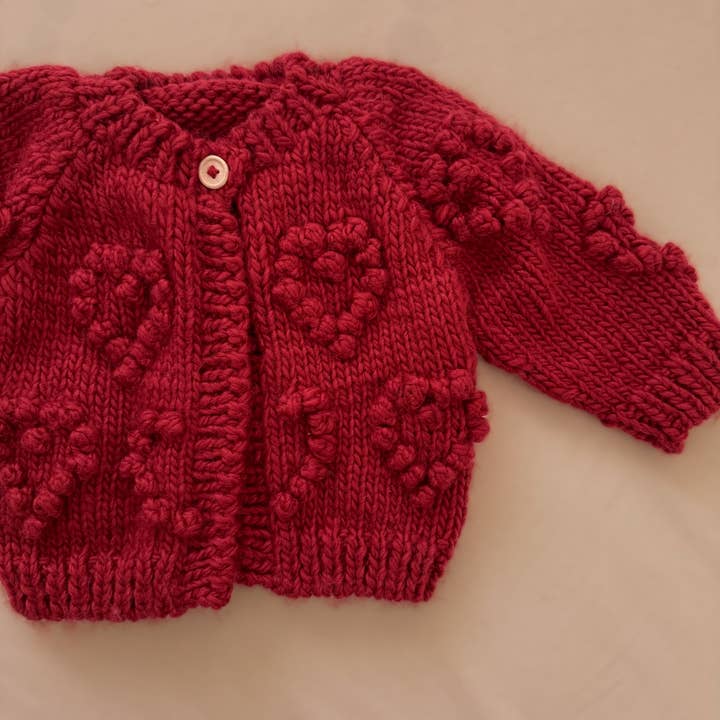 The Blueberry Hill - Wholesale Cardigan - Baby - Heart Popcorn Cardigan, Red | Baby & Kid Valentine's Sweater