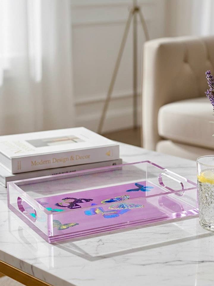 Lavendelvlinder Acryl Dienblad – Iriserende Dromen voor wholesale door David Stesner ArtHouse