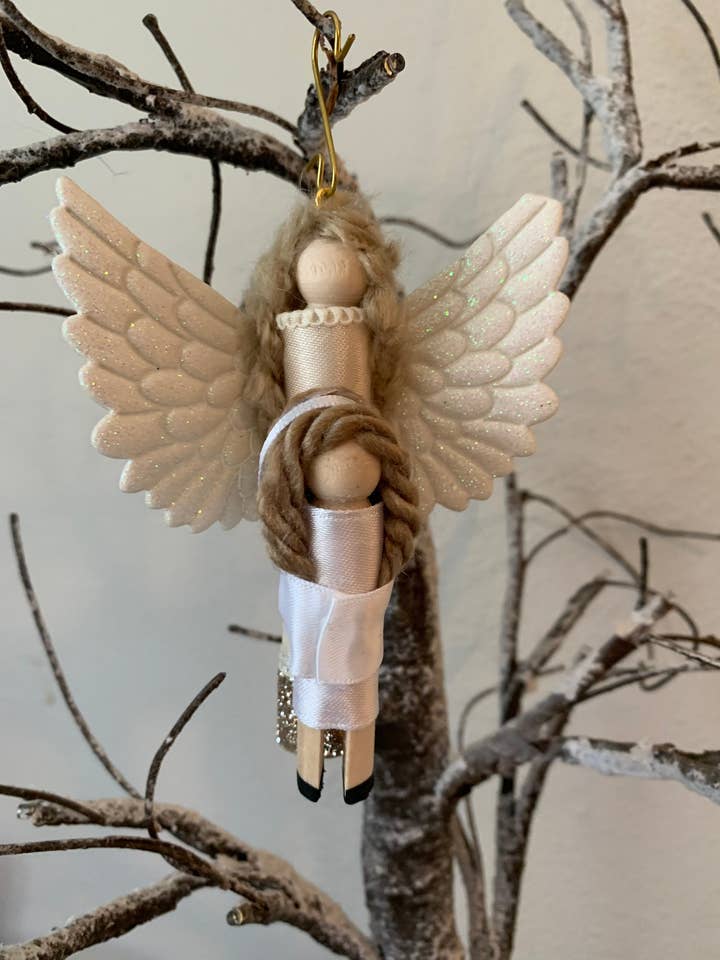 Guardian Angel (Girl Child) Wooden Doll Ornament for wholesale by Our Saint Family