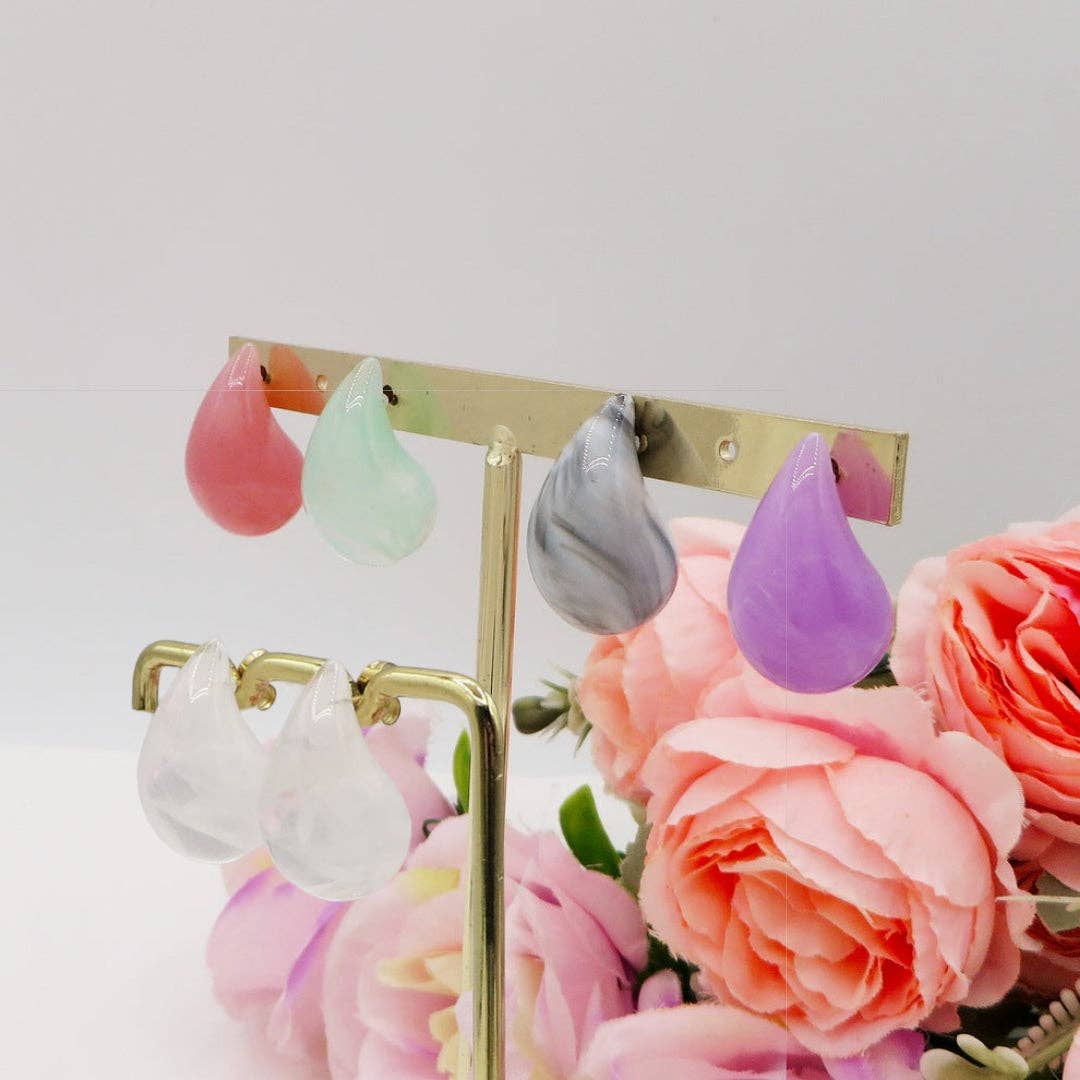 Daemon srls – Brincos de argola por atacado – DROP SUMMER - Brincos gota bombê em aço inoxidável com resina semitransparente, par0