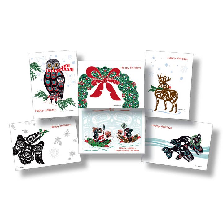 Northwest Native Holiday - Set di biglietti artistici Formline in scatola per la vendita all'ingrosso da parte di The Shotridge Collection