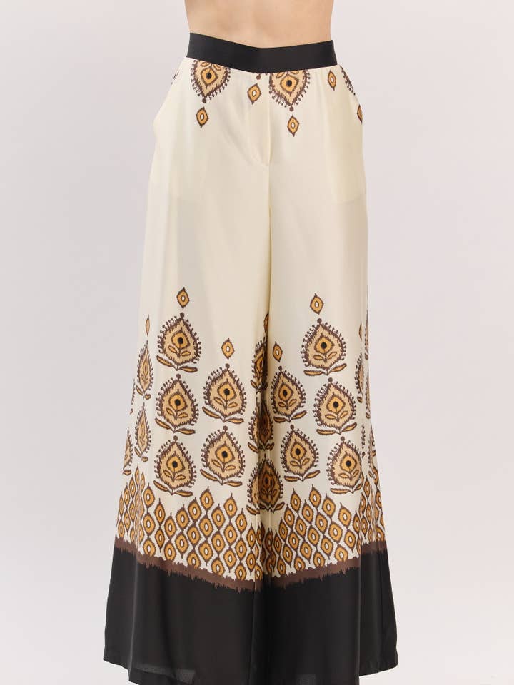 Boarder Print Palazzo Long Pants HB3149-BLACK for wholesale by B I G H I T Fashion