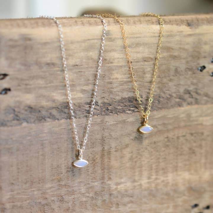 Opalite, Rainbow Fire Opal Marquise Charm, Evil Eye Necklace for wholesale by Sela+Sage