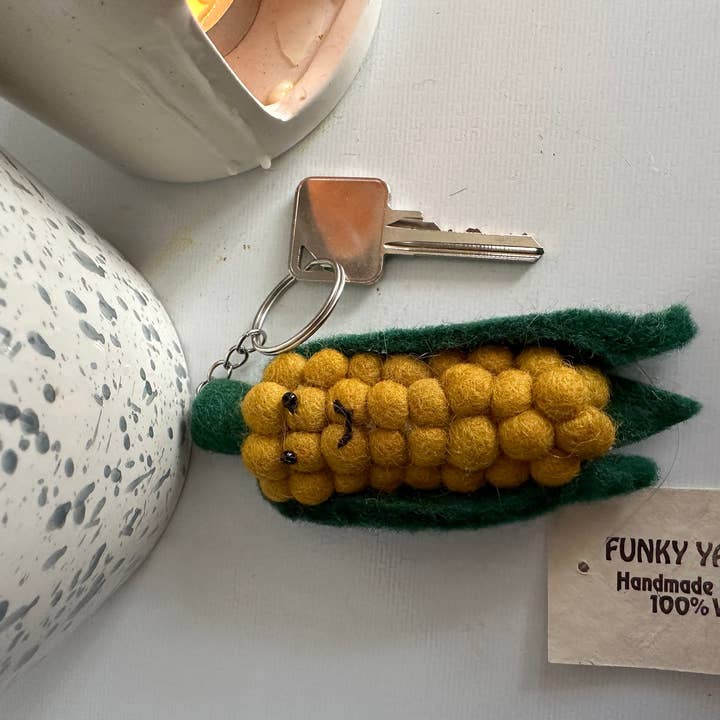 Funky Yak Ltd - Wholesale Keychain - Kids - Handmade Felt Veggie Keyrings: Broccoli, Pumpkin & More